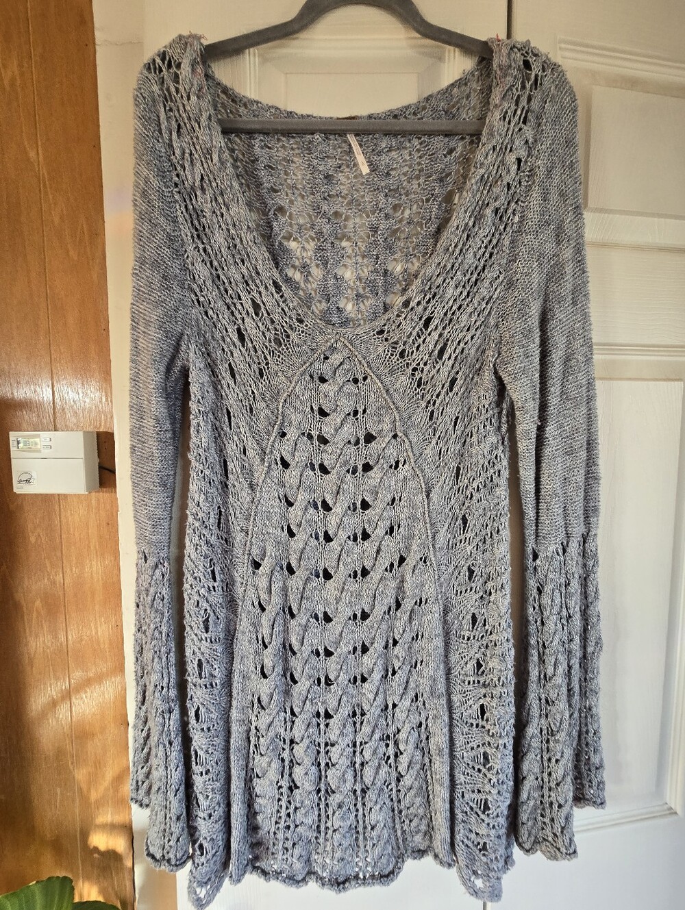 Free People Gray Crochet Knit Sweater L
